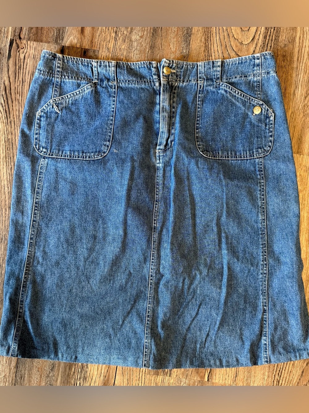 White Stag Denim Midi Skirt Womens 18 Petite Blue Jean Skirt A-Line Casual